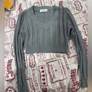 Graffiti Gray V-Neck Cable Knit Sweater